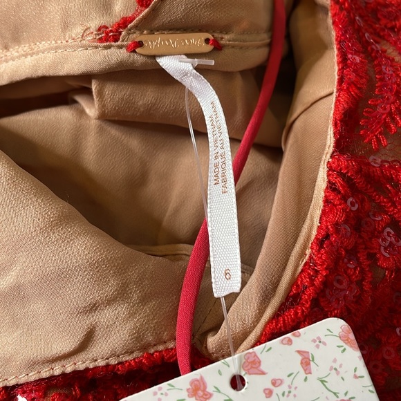 Free People Night Shimmer Red Sequin Lace Sheer Tank Mini Dress Size 6 NWT - Picture 13 of 15